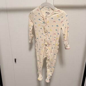Hatley Cream Footie with Colorful Cloud and Rainbow Design